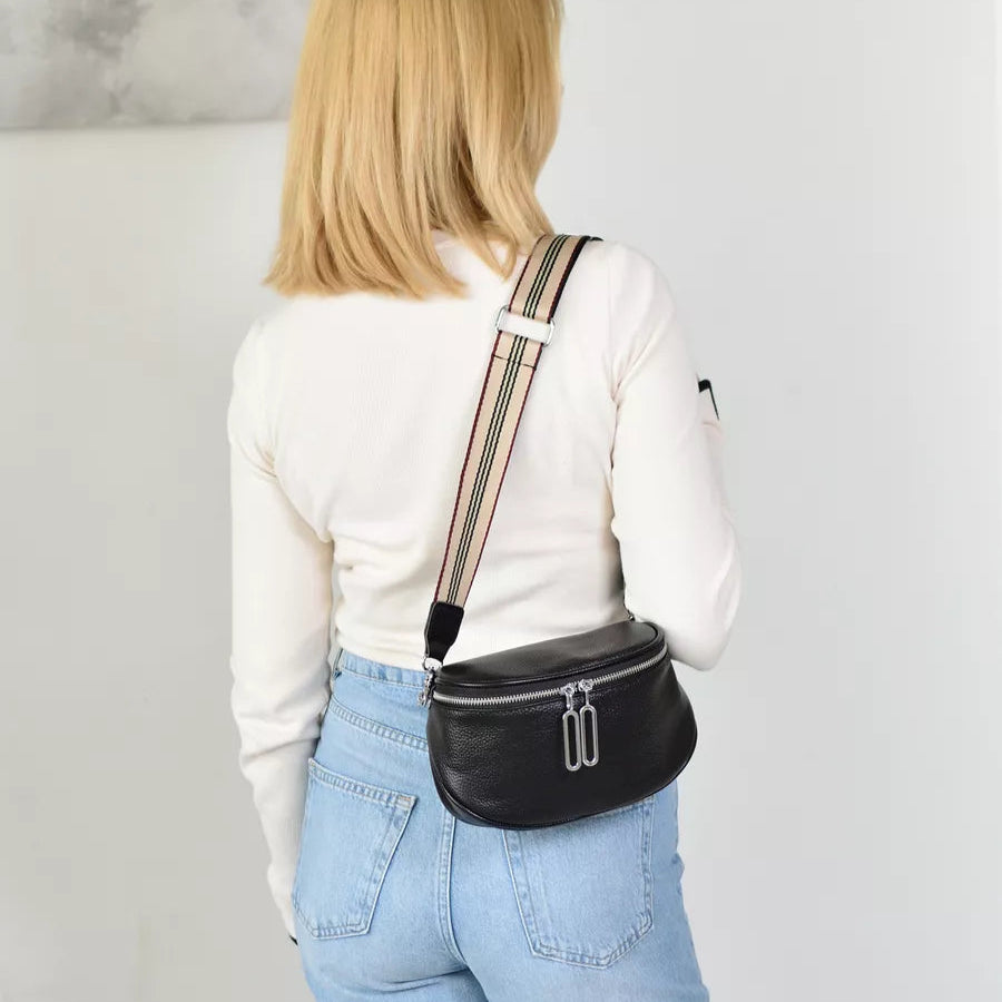 grand sac banane cuir végétal, bandoulière motif - Alice