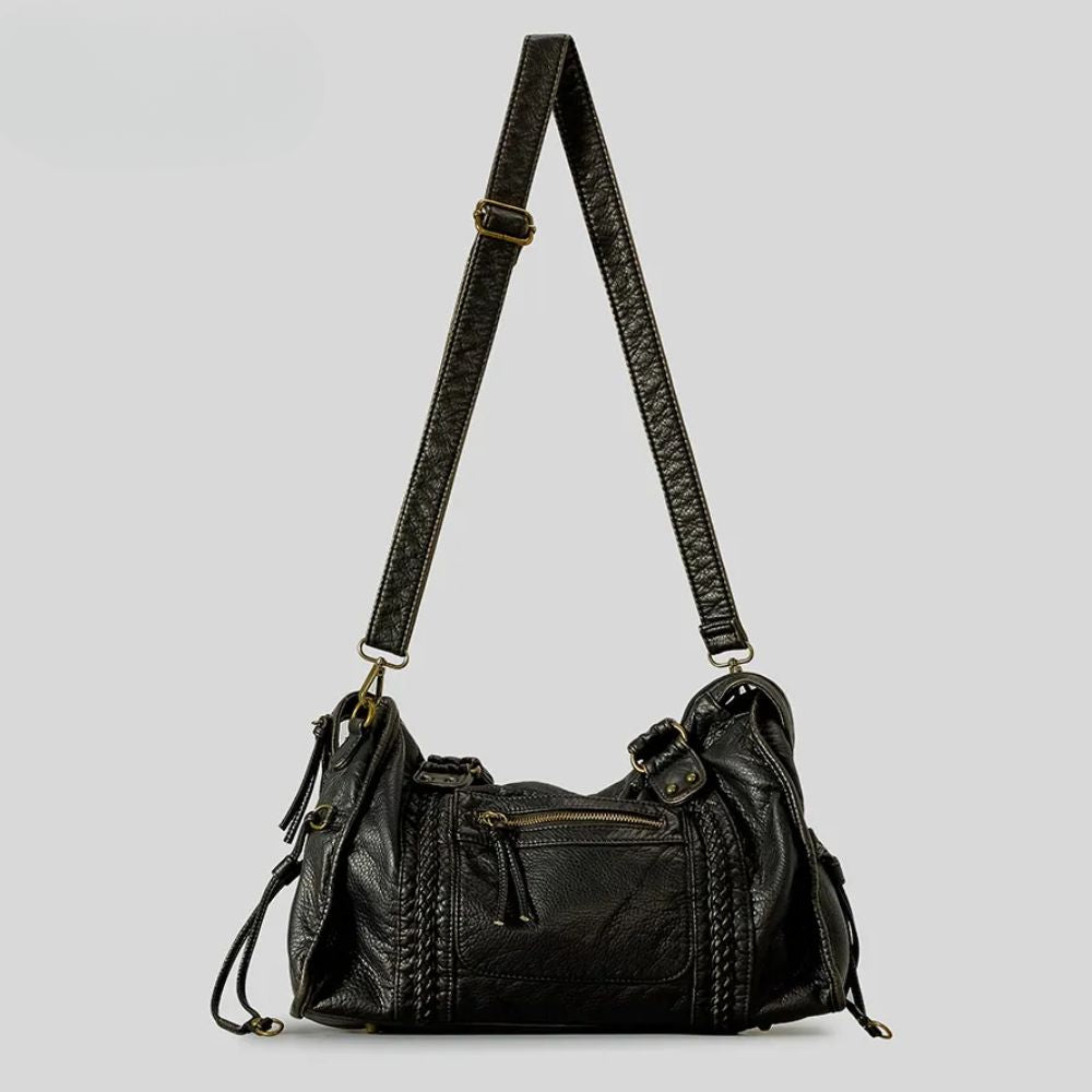 sac à main de cours bandoulière, cuir vintage vegan - Soline