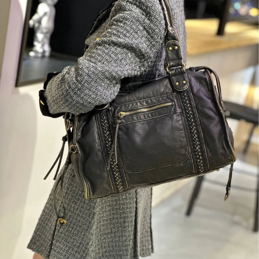 sac à main de cours bandoulière, cuir vintage vegan - Soline