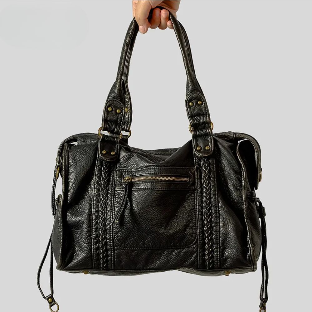 sac à main de cours bandoulière, cuir vintage vegan - Soline