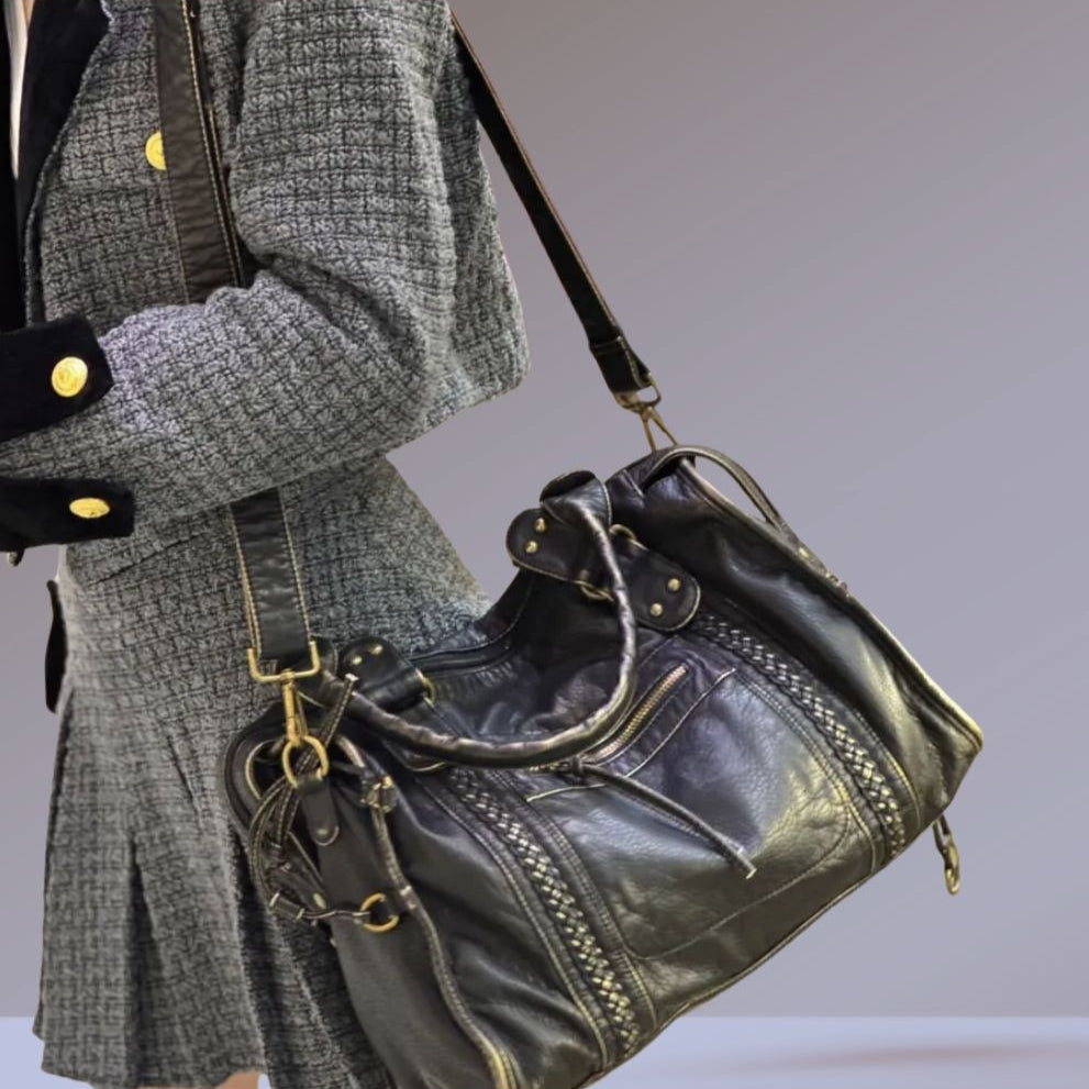 sac à main de cours bandoulière, cuir vintage vegan - Soline