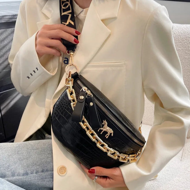 Sac banane cuir avec chaîne dorée Élona