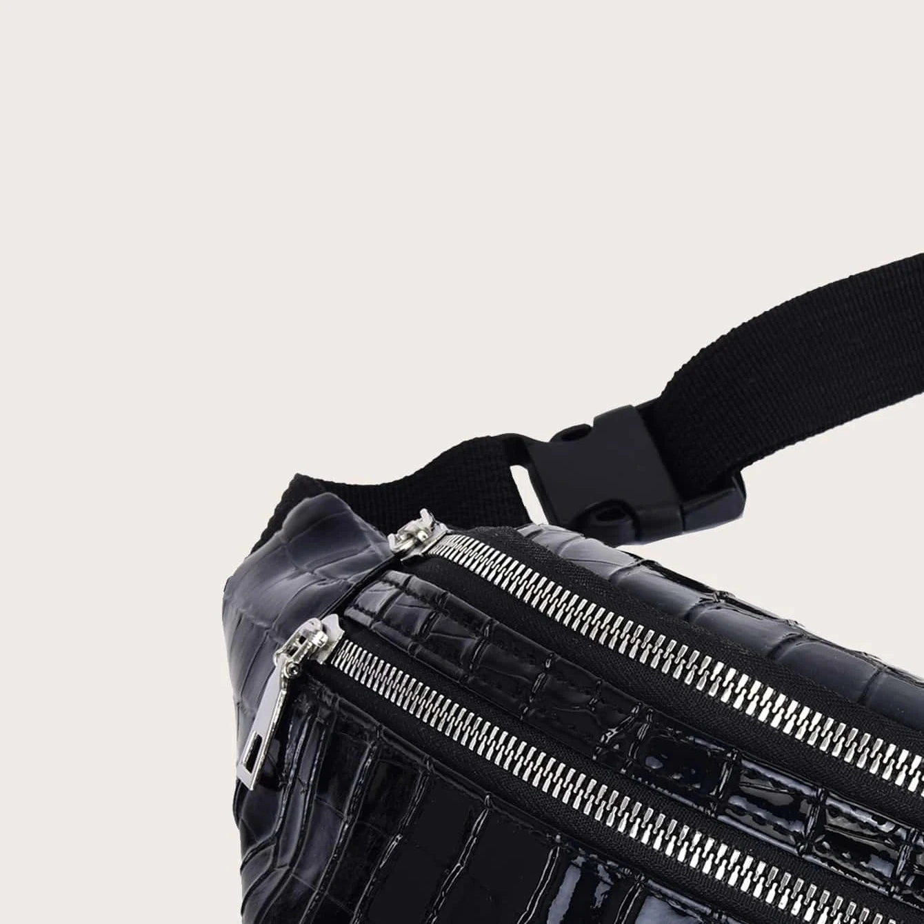 sac banane crocodile cuir végétal noir Aveline