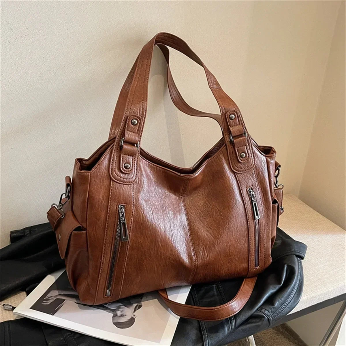 sac à main de cours en bandoulière, fermeture zip - Aliona