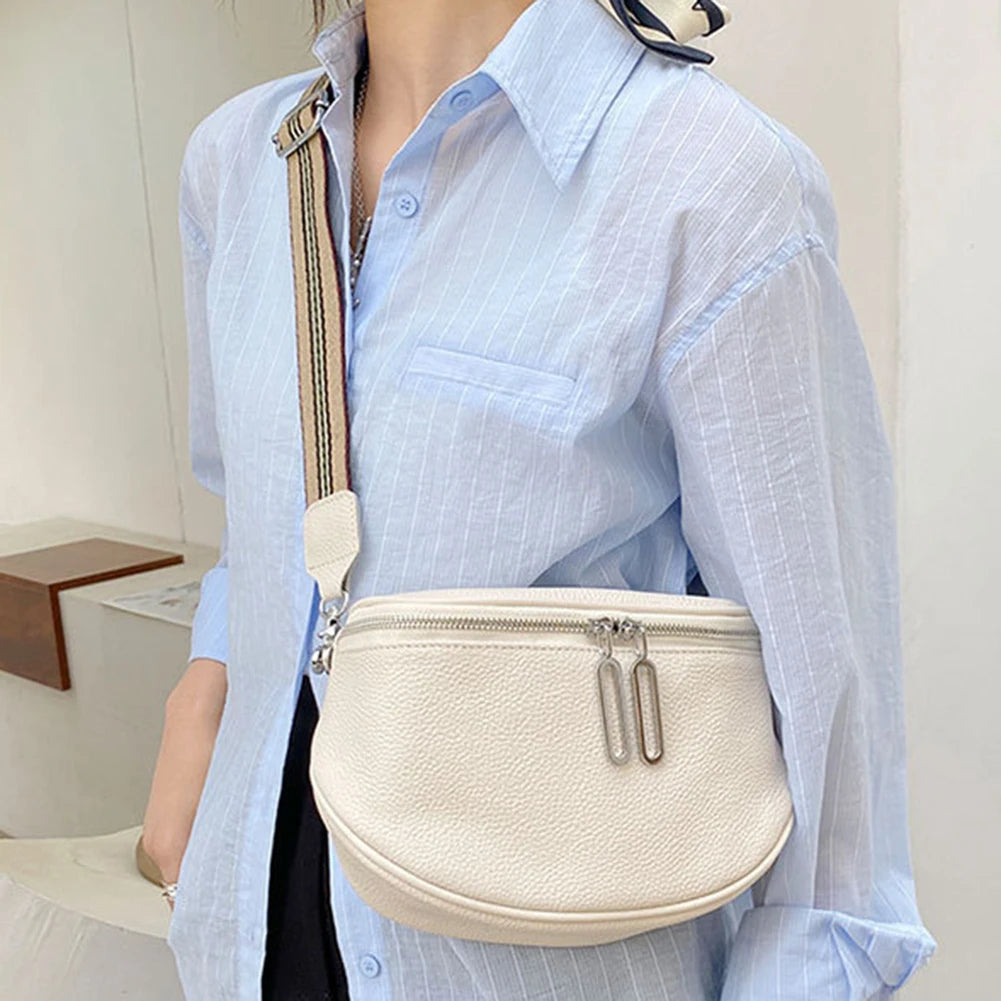 grand sac banane cuir végétal, bandoulière motif - Alice