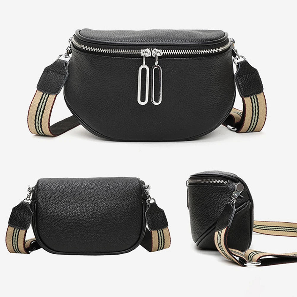 grand sac banane cuir végétal, bandoulière motif - Alice