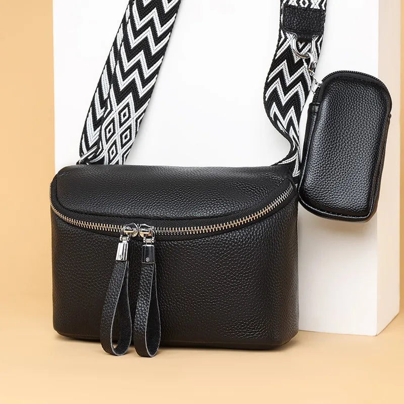 Mia vegetable leather shoulder bag with pouch