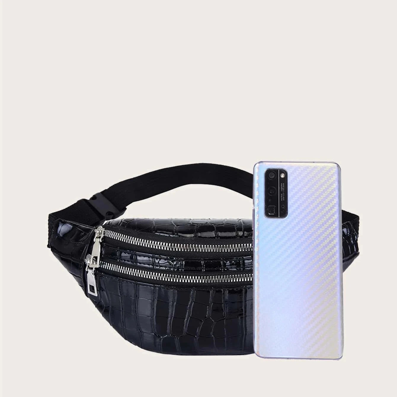 sac banane crocodile cuir végétal noir Aveline