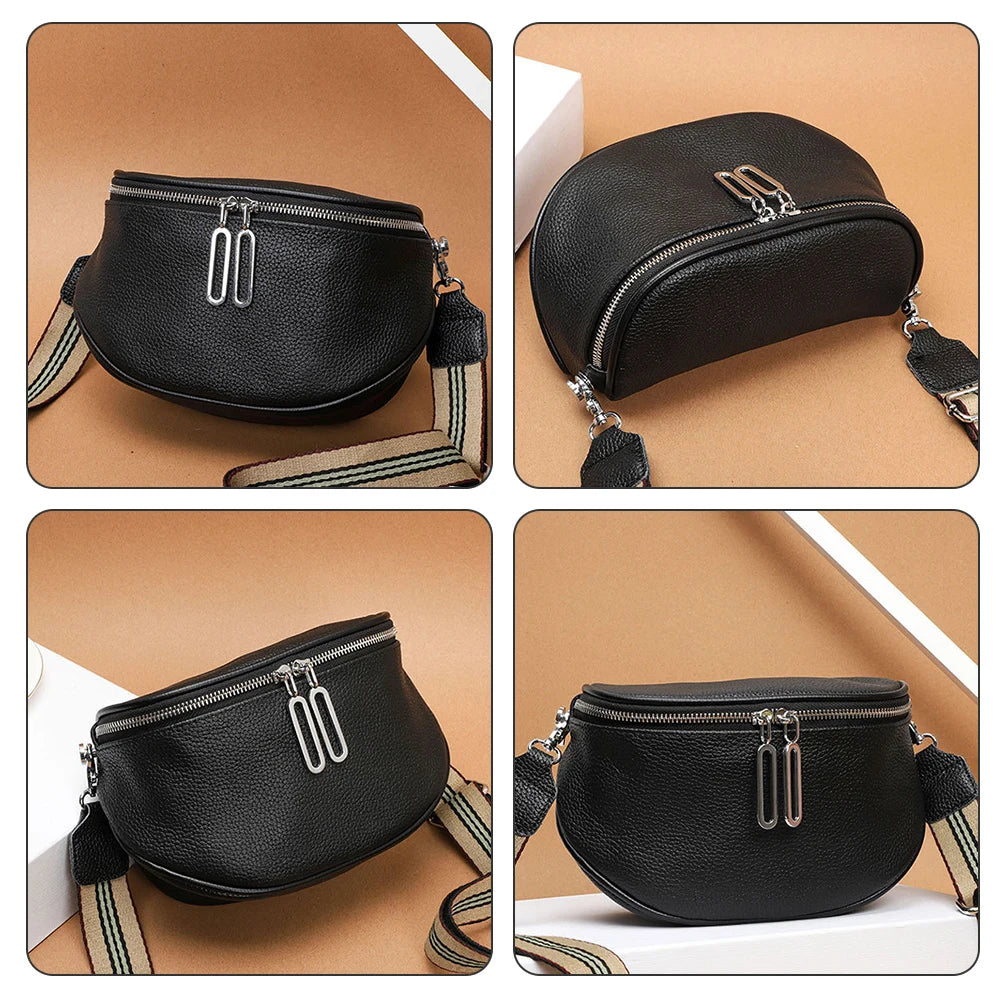 grand sac banane cuir végétal, bandoulière motif - Alice
