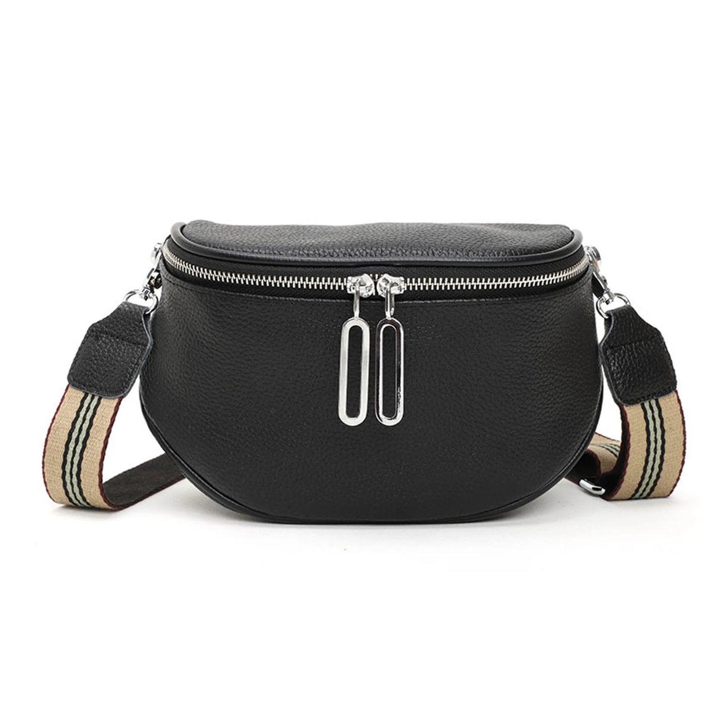 grand sac banane cuir végétal, bandoulière motif - Alice