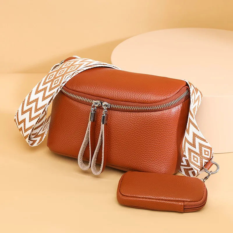 Mia vegetable leather shoulder bag with pouch