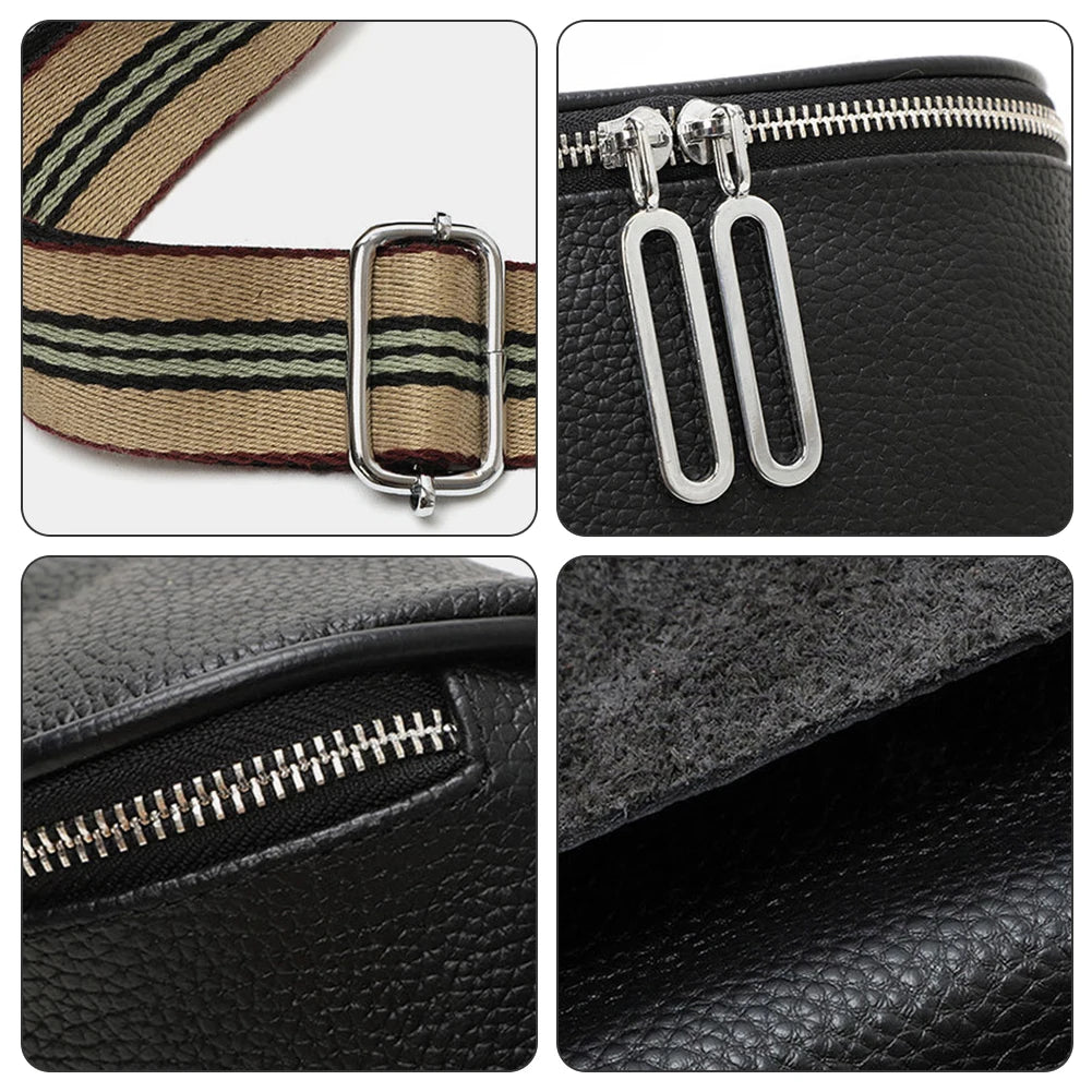 grand sac banane cuir végétal, bandoulière motif - Alice