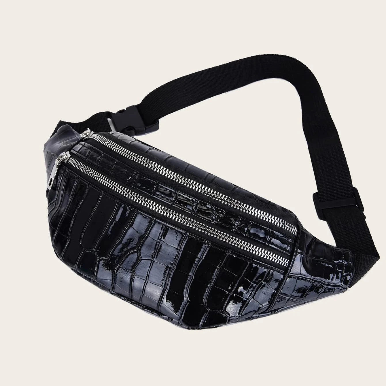 sac banane crocodile cuir végétal noir Aveline