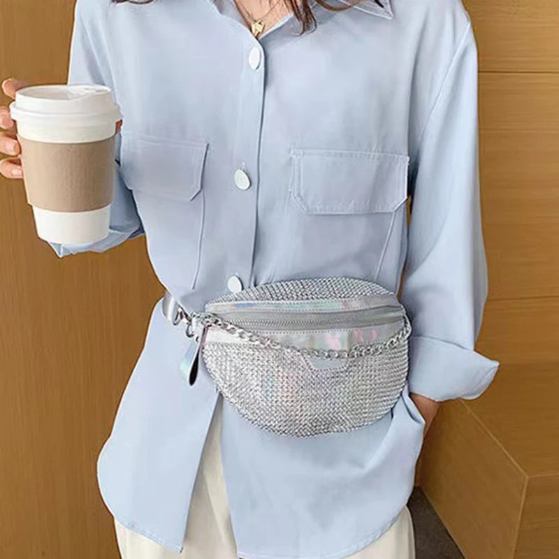sac banane argenté avec strass Carlotta