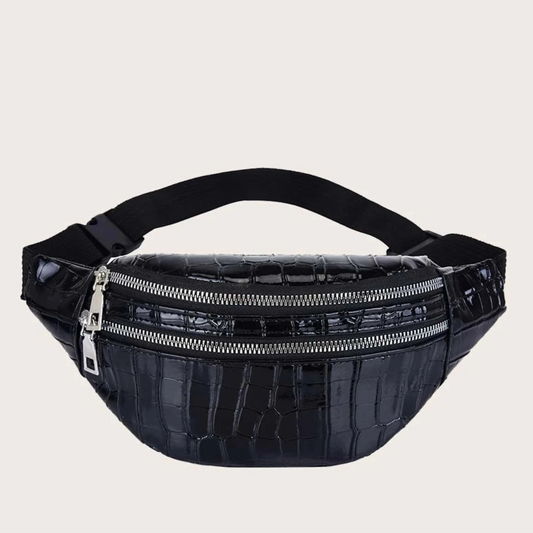 sac banane crocodile cuir végétal noir Aveline