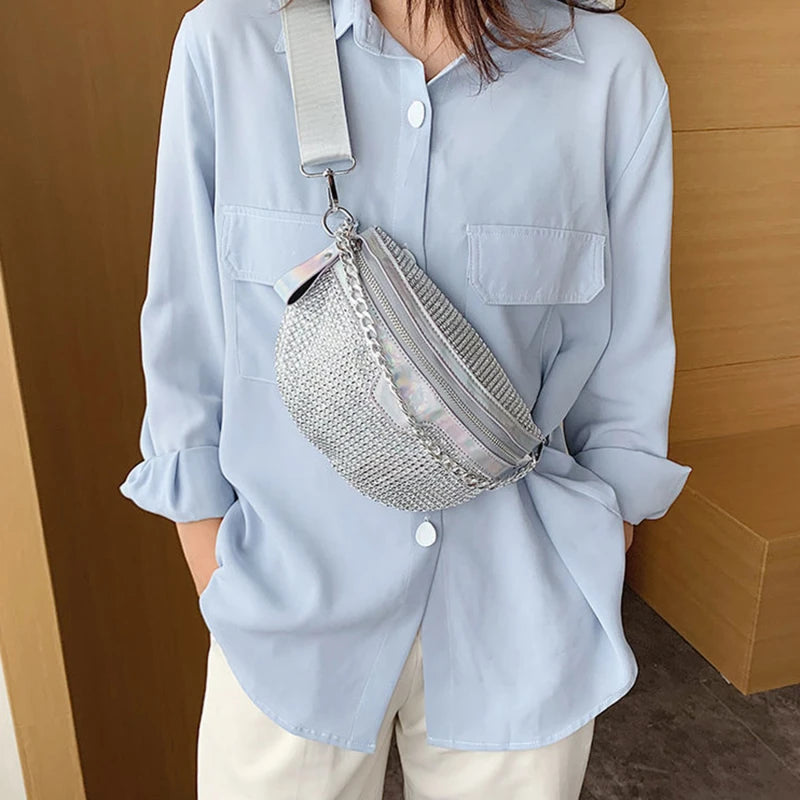sac banane argenté avec strass Carlotta