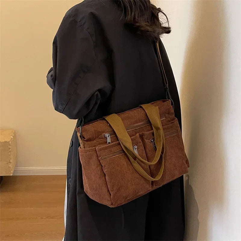 Versatile shoulder bag, corduroy - Ilona