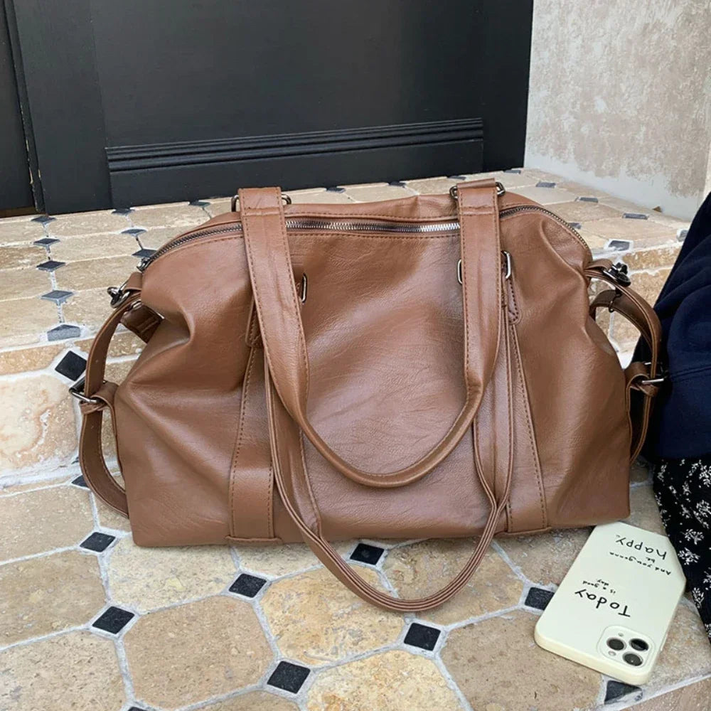 Grand sac à main en cuir, bandoulière amovible - Solena