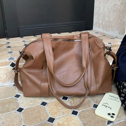 Grand sac à main en cuir, bandoulière amovible - Solena