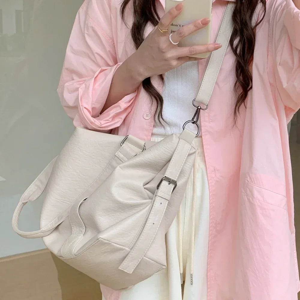 Grand sac à main en cuir, bandoulière amovible - Solena