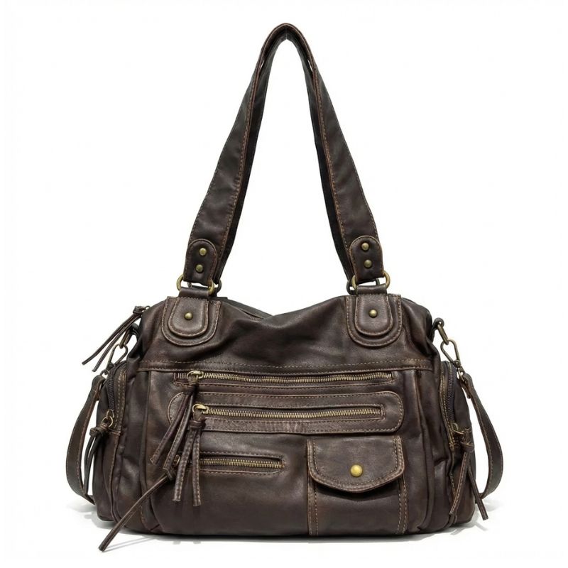 retro school shoulder bag, vegan leather - Elina
